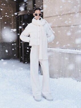NEW Heather Birch Ivory ARITZIA Babaton Souvenir Wide Leg High Rise Pants M NWT